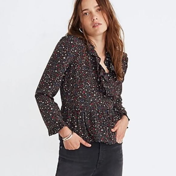Madewell • Silk Ruffle-Hem Wrap Top in Starry Night - Picture 5 of 11